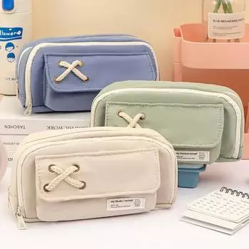 Многофункциональная сумка для ручек, водонепроницаемая ткань Оксфорд, большая вместимость, портативная сумка на молнии для мальчиков и девочек, студенческий карандаш, канцелярский чехол, школьные принадлежности синий