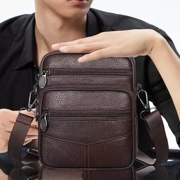 Многофункциональная сумка на плечо из воловьей кожи, поясная сумка, модная простая портативная сумка с несколькими карманами, повседневная для спорта на открытом воздухе чёрный