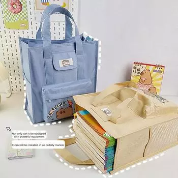 Многофункциональная сумка-тоут Capybara с боковым сетчатым карманом, мультяшная сумка-тоут, обучающая сумка, портативная вместительная сумка для файлов as the picture