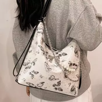Многофункциональная сумка-тоут с цепочкой для женщин, новый большой емкости, рюкзак для поездок на работу, милый бант, бисерные сумки через плечо