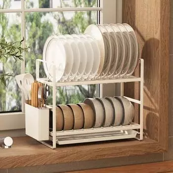 Многофункциональная сушилка для посуды с держателем для столовых приборов, простая установка, большая вместимость белый