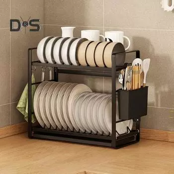 Многофункциональная сушилка для посуды с держателем для столовых приборов, простая в установке, вместительная, двухъярусная сушилка для посуды с крылом для сушки белый