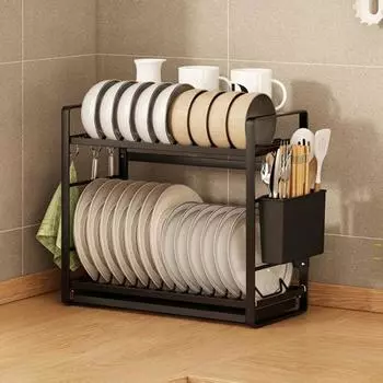 Многофункциональная сушилка для посуды с держателем для столовых приборов, простая в установке, вместительная, двухъярусная сушилка для посуды с крылом для сушки белый