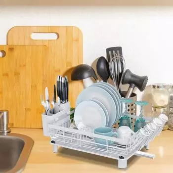 Многофункциональная сушилка для посуды с крылом для сушки Большая вместимость Прочная конструкция Простая сборка серый