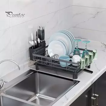 Многофункциональная сушилка для посуды с крылом для сушки. Большая вместимость. Прочная конструкция. Простая в сборке сушилка для посуды с держателем для столовых приборов. серый