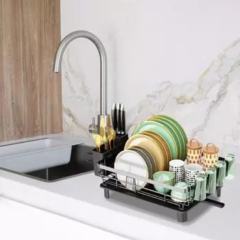 Многофункциональная сушилка для посуды с крылом для сушки. Большая вместимость. Прочная конструкция. Простая в сборке сушилка для посуды с держателем для столовых приборов. белый