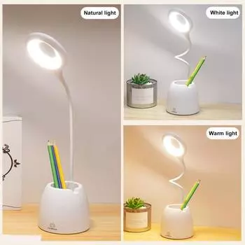 Многофункциональная светодиодная настольная лампа для чтения с ручкой для мобильного телефона и держателем для глаз белый