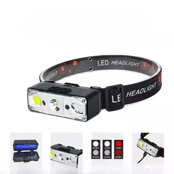 Многофункциональная уличная фара с датчиком волн Тип-C Зарядка дальнего и ближнего света Регулируемая головная фара для ночного бега Мощная фара