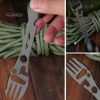 Многофункциональная уличная вилка, ложка, посуда, легкая, легко носить с собой, широко используемая, тактическая ложка, открывалка для бутылок, инструмент для выживания в кемпинге чёрный