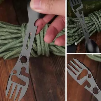 Многофункциональная уличная вилка Yousheng, посуда, ложка, легкая, легко носить с собой, широко используемая, тактическая ложка, открывалка для бутылок, инструмент для выживания в кемпинге чёрный