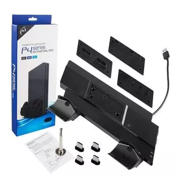 Многофункциональная вертикальная подставка с док-станцией для зарядки контроллера PS4 для PS4 / PS4 Slim / PS4 Pro, Micro USB 14.3*26.6*3.6cm чёрный