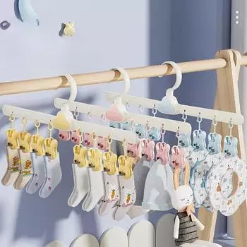 Многофункциональная вешалка для сушки носков с несколькими зажимами, вращающаяся на 360 градусов, экономящая место для сушки нижнего белья, полотенец, носков, детской одежды yellow жёлтый