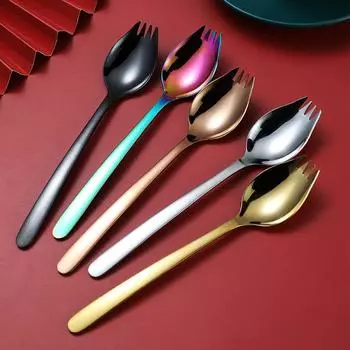 Многофункциональная вилка-ложка из нержавеющей стали 304 с длинной ручкой для мороженого, фруктового салата, столовых приборов в западном стиле серебряный