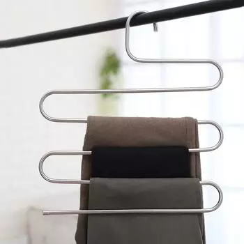 Многофункциональная волшебная S-образная многослойная вешалка для брюк из нержавеющей стали, вешалка для брюк, вешалка для пальто, стеллаж для хранения в шкафу, вешалка для брюк, зажим для брюк серебряный