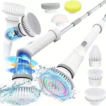 Многофункциональная выдвижная электрическая щетка с длинной ручкой для чистки пола, плитки для ванной комнаты, артефакт для чистки ванной комнаты белый