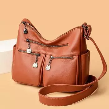 Многофункциональная женская сумка через плечо, однотонная ретро-модная женская сумка через плечо, роскошная мягкая кожаная большая вместительная сумка для мам