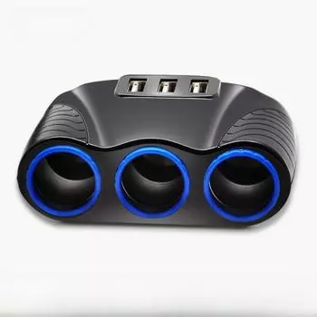 Многофункциональное автомобильное зарядное устройство мощностью 120 Вт: 3-х розеточный с двумя USB-портами и адаптером для прикуривателя One to Three 981