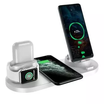 Многофункциональное беспроводное зарядное устройство Micro USB Type C Lightning Fast Charger для iPhone Samsung Airpods Apple Watch белый