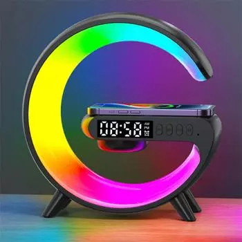 Многофункциональное беспроводное зарядное устройство, подставка, динамик TF RGB, ночник, 15 Вт, станция быстрой зарядки для iPhone, Samsung, Xiaomi, Huawei белый
