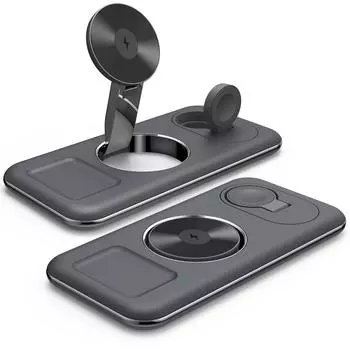 Многофункциональное магнитное беспроводное зарядное устройство, складной кронштейн, портативная док-станция для быстрой зарядки мощностью 15 Вт чёрный