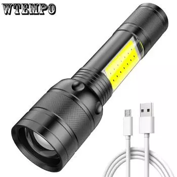 Многофункциональное освещение Факел USB Аккумуляторная наружная светодиодная подсветка Домашнее освещение Початок Боковой свет Сильный свет Факел чёрный
