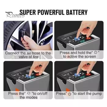 Многофункциональное пусковое устройство с воздушным насосом, 3 режима, регулируемый быстрый нагнетатель 150 фунтов на кв. дюйм, портативное пусковое устройство, воздушный компрессор с аварийным светом A