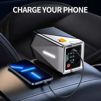 Многофункциональное пусковое устройство с воздушным насосом, 3 режима, регулируемый быстрый нагнетатель 150 фунтов на кв. дюйм, портативное пусковое устройство, воздушный компрессор с аварийным светом A