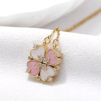 Многофункциональное складное ожерелье с четырьмя листочками клевера, простое красное ожерелье с цепочкой на ключицу, магнитное притяжение, женское ожерелье с сердечком любви золотой