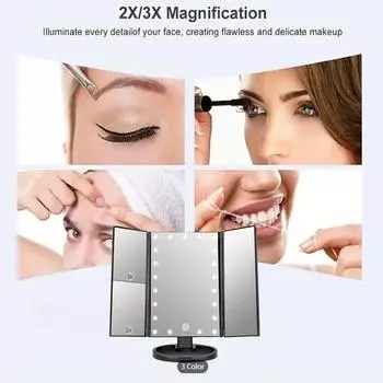 Многофункциональное светодиодное зеркало для макияжа с 1/2/3-кратным увеличением, вращение на 180°, с 22 светодиодными лампами, домашнее настольное освещение для макияжа розовый