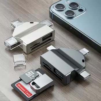 Многофункциональное устройство чтения карт OTG 7 в 1 для iPhone/телефонов Android/Huawei/ноутбуков PF-70 Black чёрный