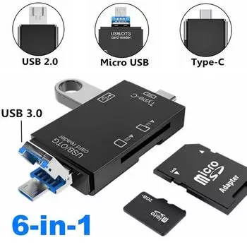 Многофункциональное устройство чтения карт памяти 6 в 1 USB3.0 TF Flash Устройство чтения карт памяти SD Устройство чтения карт памяти USB Type C Адаптер с функцией OTG