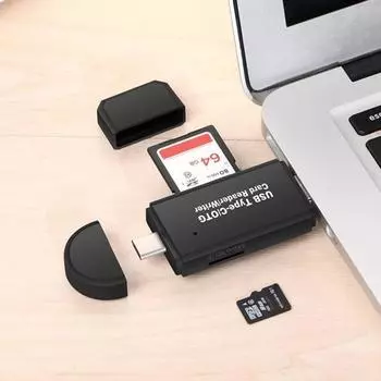 Многофункциональное устройство чтения карт памяти Micro-USB 3-в-1 USB 3.0 типа C TF SD OTG чёрный