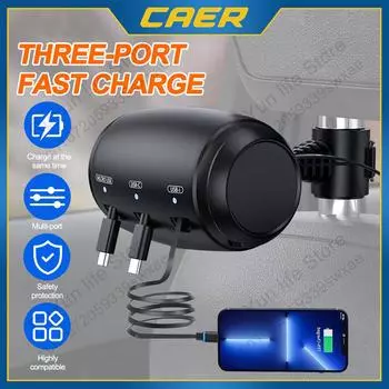 Многофункциональное выдвижное автомобильное зарядное устройство для подголовника, адаптер для быстрой зарядки USB-C, Android, Apple, для iPhone, Samsung, аксессуар для ноутбука