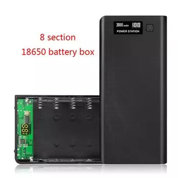 Многофункциональное зарядное устройство Power Bank с 2 выходными портами USB, 8-слотовым контейнером для батарей, чехол «сделай сам» чёрный