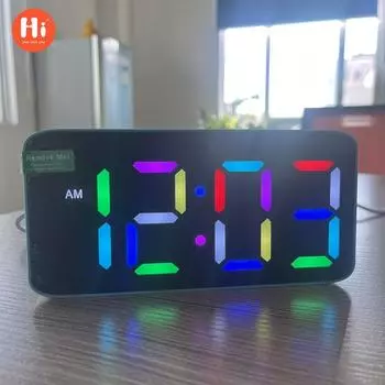 Многофункциональные электронные часы RGB Креативный цветной большой цифровой будильник для студентов Светодиодный зеркальный будильник с функцией управления временем чёрный