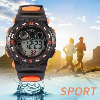 Многофункциональные часы-будильник для студентов, водонепроницаемые спортивные модные электронные часы оранжевый