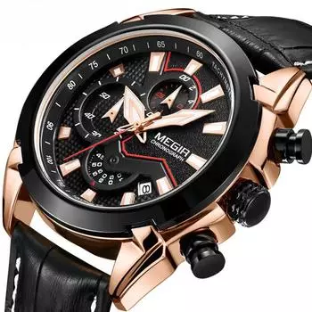 Многофункциональные часы мужские кожаные кварцевые часы с трехмерным циферблатом и хронографом