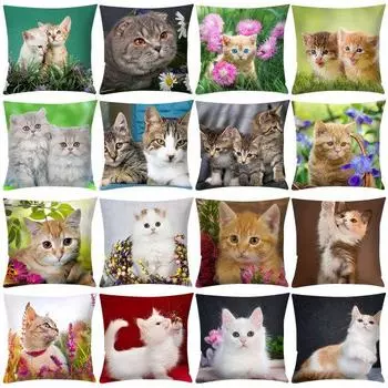 Многофункциональные чехлы-подушки с милыми кошками, квадратная наволочка, декор для дивана