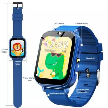 Многофункциональные детские смарт-часы-телефоны 30 Вт HD-камера 22 игры-головоломки фонарик шагомер обучающие инструменты рождественский подарок для мальчиков и девочек 3-12 лет чёрный