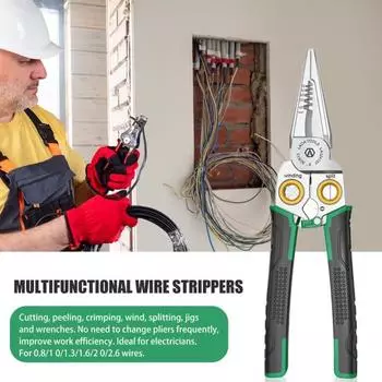 Многофункциональные клещи для зачистки проводов с нескользящей ручкой и встроенной пружиной Компактный портативный профессиональный инструмент для зачистки проводов Электрические клещи чёрный