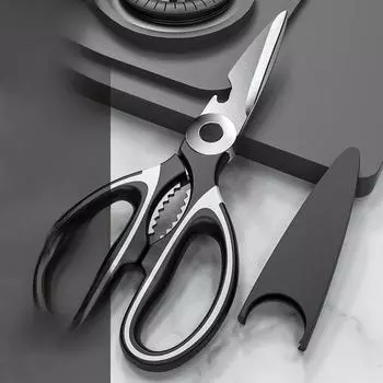 Многофункциональные кухонные ножницы: Нож для куриных костей из нержавеющей стали, бытовые ножницы для мяса, скребок для снятия чешуи с рыбы, открывалка для бутылок. 85g белый