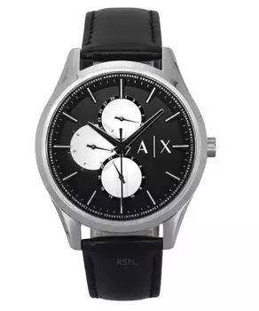 Многофункциональные кварцевые мужские часы Armani Exchange с кожаным ремешком с черным циферблатом AX1872 чёрный