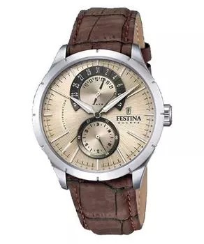 Многофункциональные кварцевые мужские часы Festina с кожаным ремешком в стиле ретро с бежевым циферблатом F16573-9 бежевый