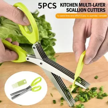 Многофункциональные многослойные ножи из нержавеющей стали, 5 шт., многослойные кухонные ножницы, резак для зеленого лука, травы, специи, инструмент для приготовления пищи, инструмент для резки 2Layers 1PC