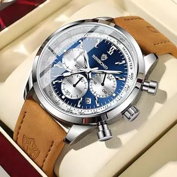 Многофункциональные мужские модные кварцевые часы с тремя очками, шестью стрелками, водонепроницаемый циферблат с подсветкой, студенческие модные часы с календарем синий