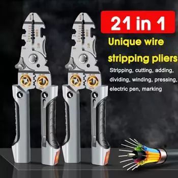 Многофункциональные плоскогубцы для зачистки проводов 21 в 1, щипцы для электриков, кабельные инструменты, ручка Stri C5P1 Black-One size