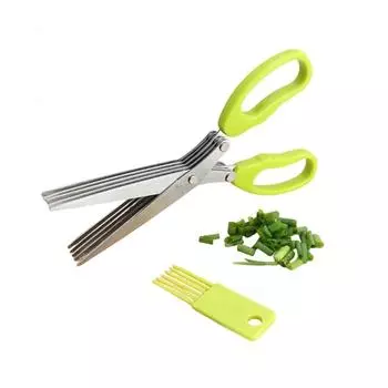 Многофункциональные пятислойные кухонные ножницы из нержавеющей стали, измельчённый перец, резак для зеленого лука, инструмент для приготовления пищи Green Five Layer
