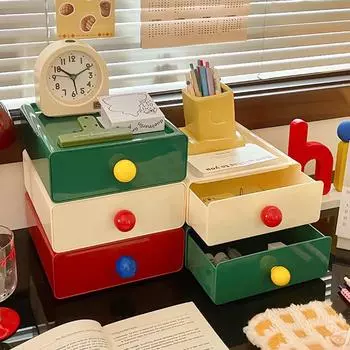 Многофункциональные ящики для хранения настольных ящиков, красочные допаминовые канцелярские принадлежности, косметика, коробка для мелочей, домашний стол, штабелируемый органайзер красный