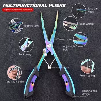 Многофункциональные рыболовные плоскогубцы с прямым носом из нержавеющей стали, цветные титановые длинные плоскогубцы, открытое кольцо для крючка для контроля рыбы 1pcs with Storage bag красный