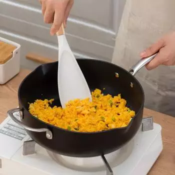 Многофункциональные силиконовые ложки для приготовления пищи Yousheng с деревянными ручками, термостойкая кухонная ложка для смешивания, помешивания и сервировки белый